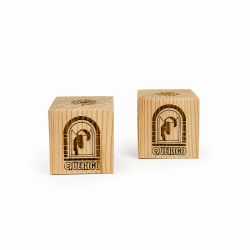 Ξύλινος Κύβος με Λογότυπο & QR Code | Μασίφ Πεύκο 4cm